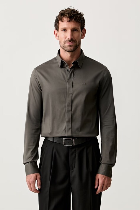 Armani Exchange koszula męska bawełniana z elastanem szara gładka