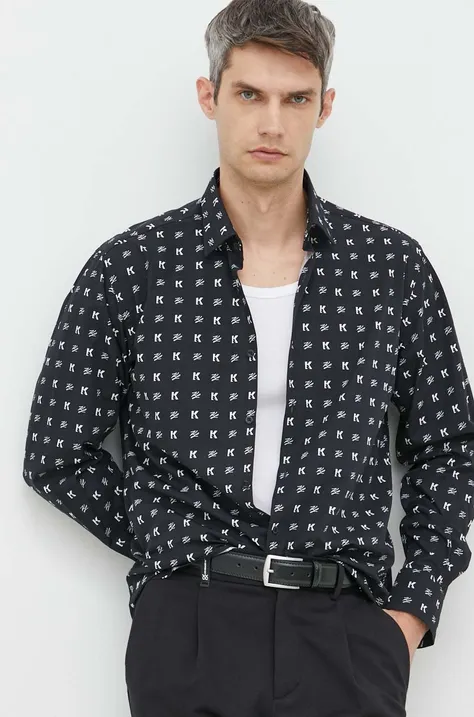 Karl Lagerfeld koszula bawełniana męska kolor czarny slim z kołnierzykiem klasycznym