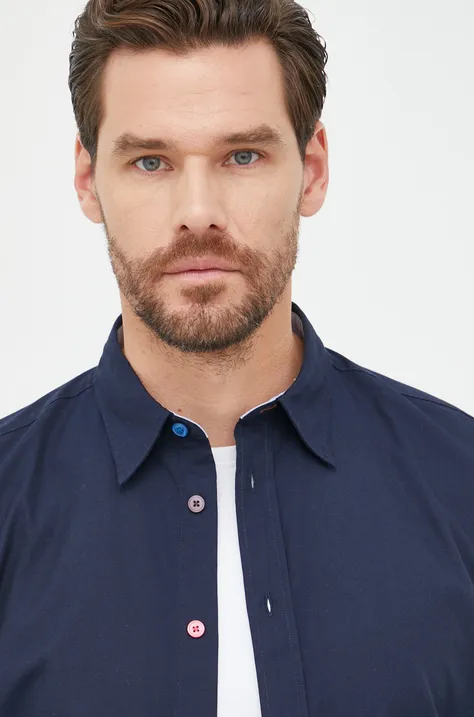 Βαμβακερό πουκάμισο PS Paul Smith ανδρικό, χρώμα: ναυτικό μπλε,