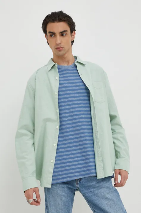 Βαμβακερό πουκάμισο Levi's ανδρικό, χρώμα: πράσινο,