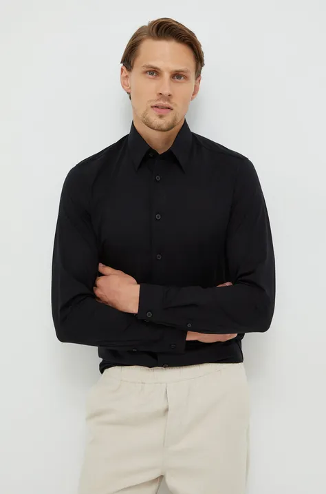 Košile Drykorn pánská, černá barva, regular, s klasickým límcem