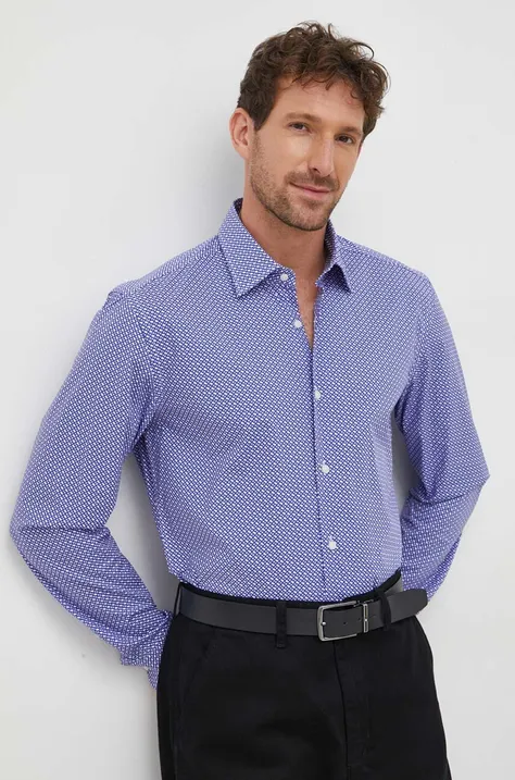 Рубашка BOSS мужская цвет фиолетовый slim классический воротник
