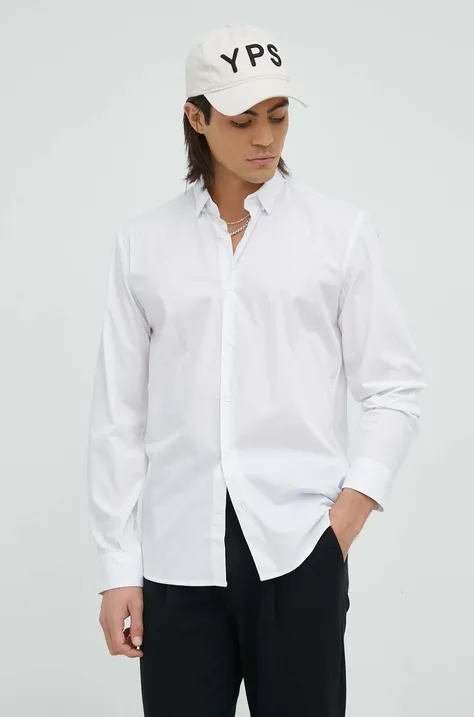Košeľa Bruuns Bazaar pánska, biela farba, regular, s golierom button-down