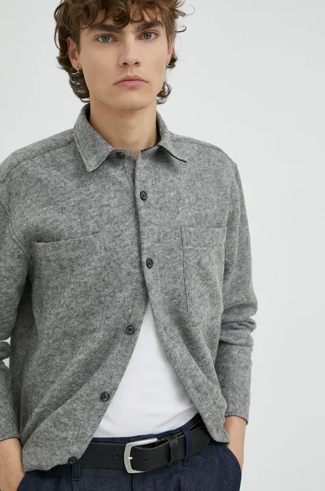 Μάλλινο πουκάμισο Bruuns Bazaar Wool Reeves ανδρικό, χρώμα: γκρι