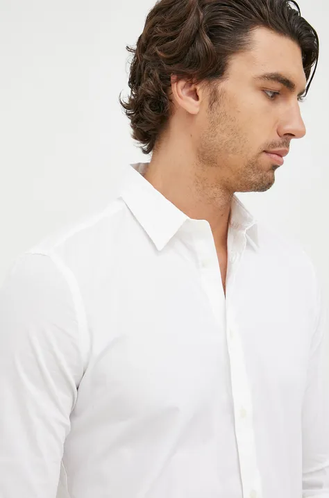 Sisley koszula męska kolor biały slim z kołnierzykiem klasycznym