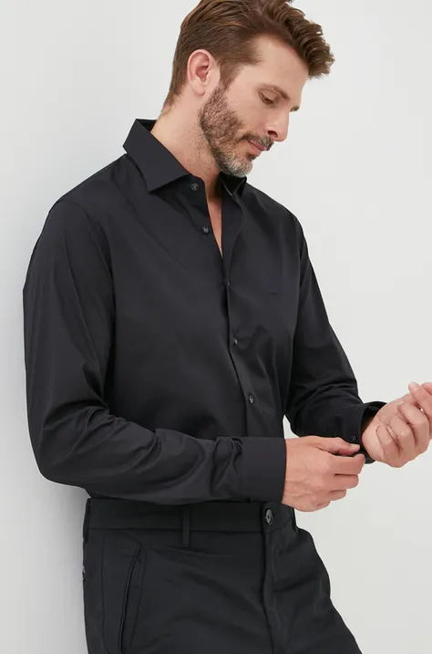 Košulja Michael Kors za muškarce, boja: crna, slim, s klasičnim ovratnikom