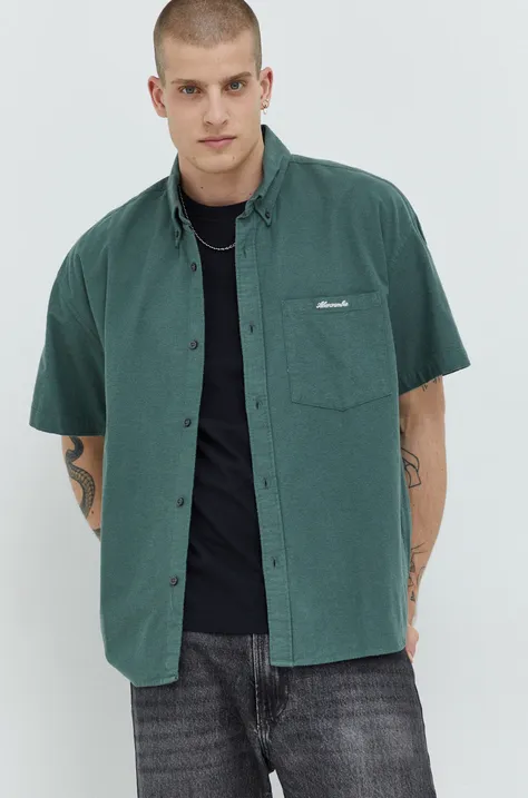 Риза Abercrombie & Fitch мъжка в зелено със свободна кройка с яка с копче