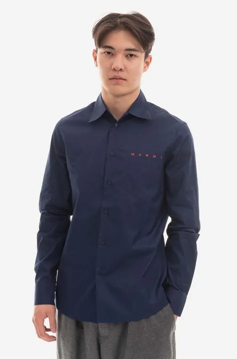 Marni cămașă din bumbac bărbați, culoarea bleumarin, cu guler clasic, regular CUMU0203P1.USCT88-L1B80