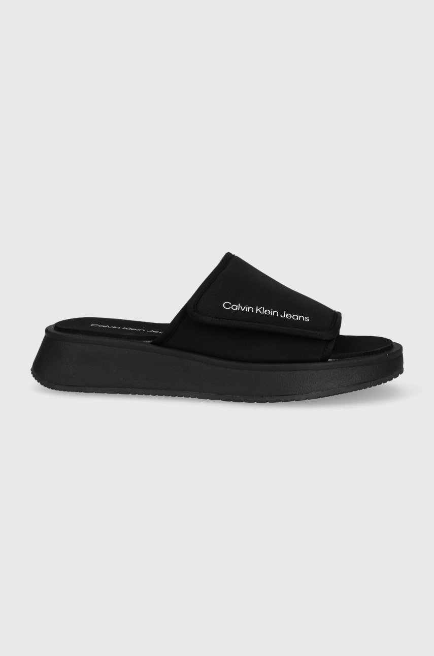 Calvin Klein Jeans klapki One-strap Sandal YW0YW00672.BDS damskie kolor czarny na platformie