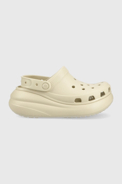 Crocs papuci Classic Crush Clog femei, culoarea bej, cu platformă 207521