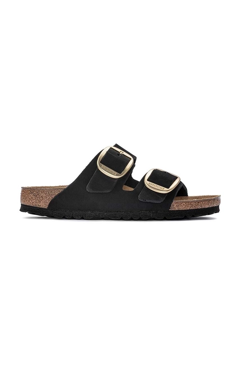 Замшеві шльопанці Birkenstock Arizona Big Buckle жіночі колір чорний Narrow Width 1023290.BLK-BLK.GLD