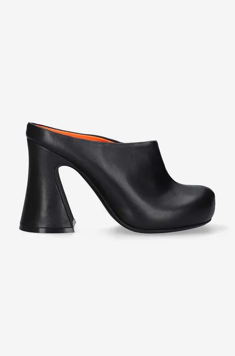 Kožené pantofle Marni Sabot dámské, černá barva, na podpatku, SBMS007110.P4545-00N99