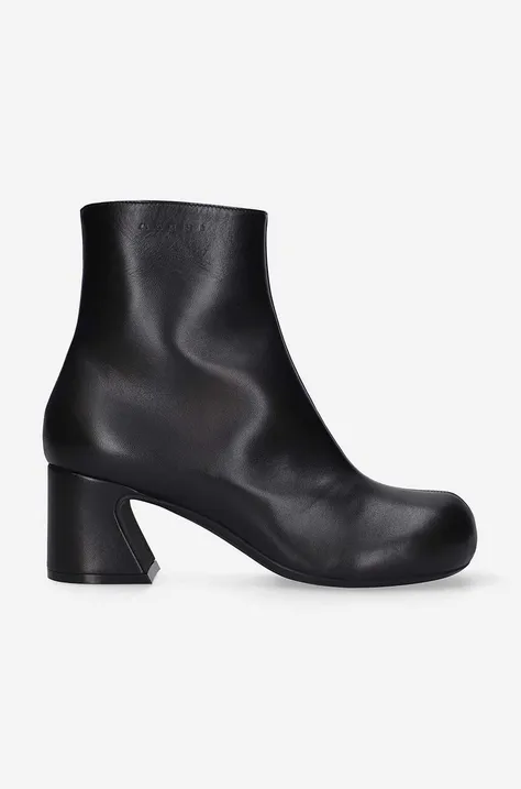 Kožené kotníkové boty Marni dámské, černá barva, na podpatku, TCMS008606.P4545-00N99