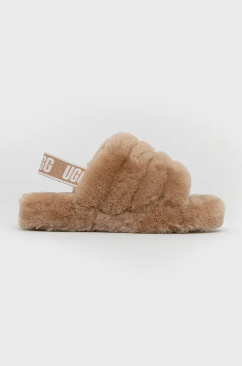 UGG papuci de lana pentru copii Fluff Yeah Slide culoarea maro