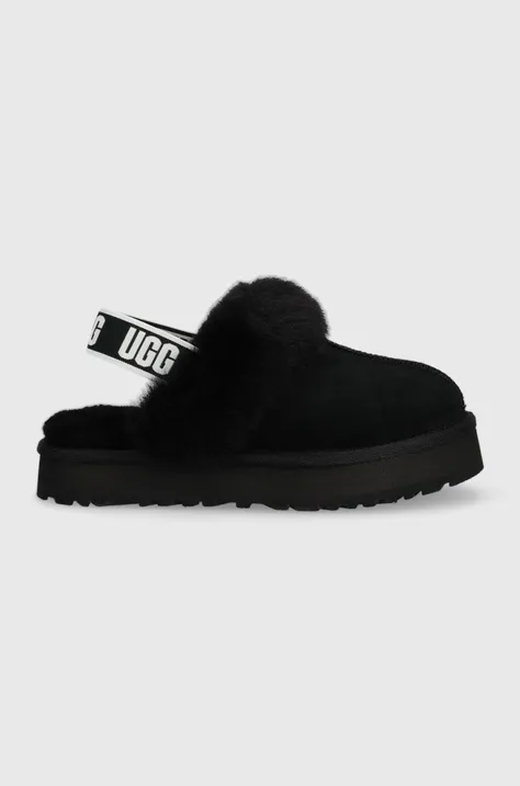 Kožené papuče UGG Funkette čierna farba