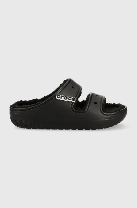 Crocs sliders Classic Cozzzy Sandal black color