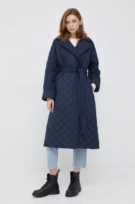 Bunda Tommy Hilfiger dámska, tmavomodrá farba, prechodná, oversize