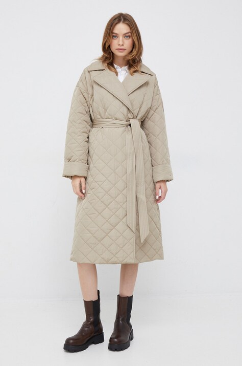 Tommy Hilfiger geaca femei, culoarea bej, de tranzitie, oversize