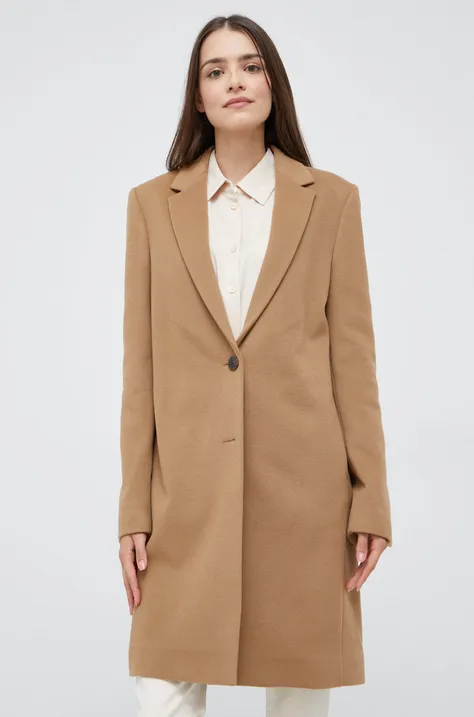 Vlnený kabát Calvin Klein béžová farba, prechodný,