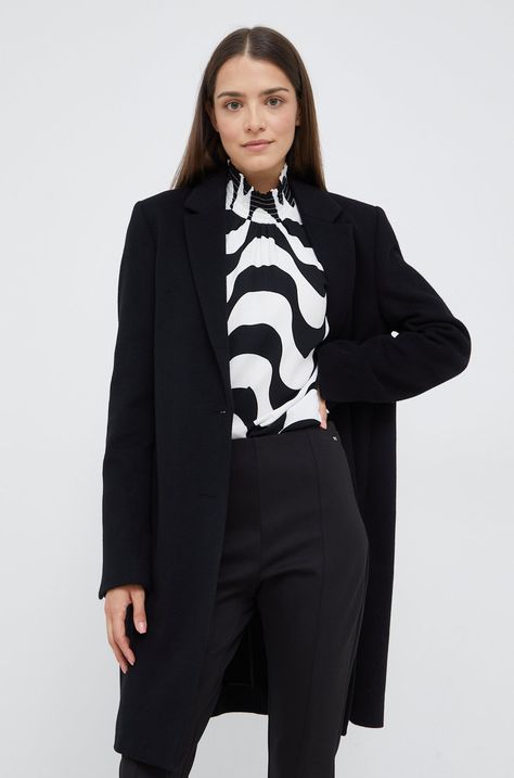 Вовняне пальто Calvin Klein колір чорний перехідний