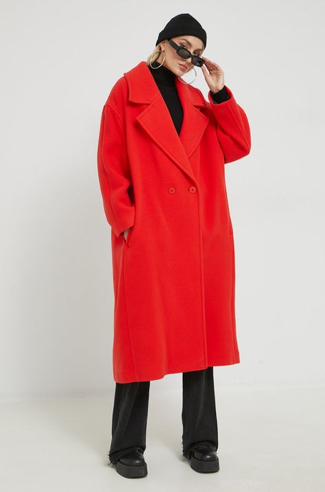 Lien & Giel Kr\u00f3tki p\u0142aszcz czerwony W stylu casual Moda Płaszcze Krótkie płaszcze 