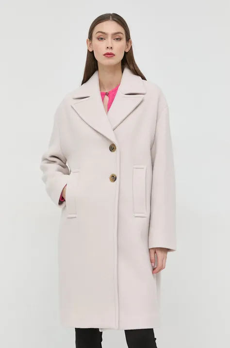 Vuneni kaput Pinko za žene, boja: siva, za prijelazno razdoblje, kopčanje u dva reda