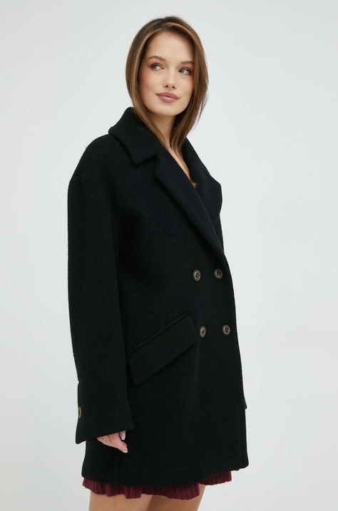 Μάλλινο παλτό Pinko γυναικεία, χρώμα: μαύρο