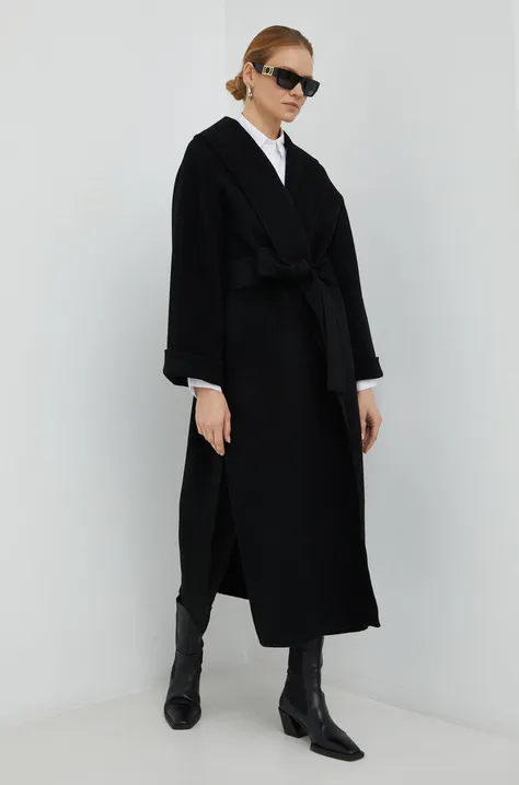 Vlnený kabát By Malene Birger Trullem čierna farba, prechodný,
