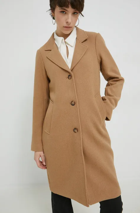 Abercrombie & Fitch kabát gyapjú keverékből barna, átmeneti