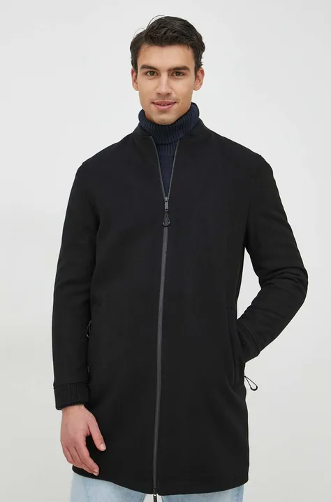 Vlnený kabát Selected Homme , čierna farba, prechodný