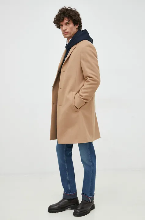 Vlnený kabát Calvin Klein hnedá farba, prechodný