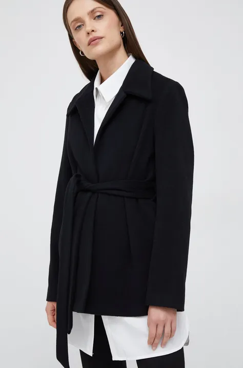 Vlněný kabát Calvin Klein černá barva,