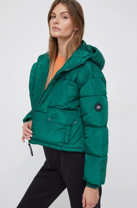 Pepe Jeans geaca femei, culoarea verde, de iarna, oversize