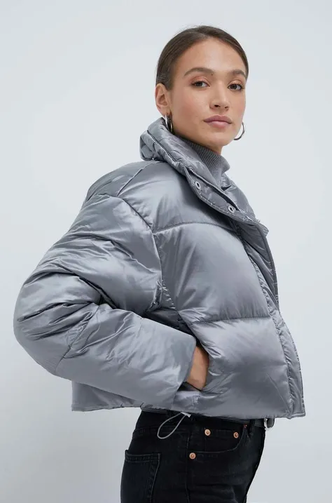 Jakna Calvin Klein za žene, boja: srebrna, za zimu, oversize