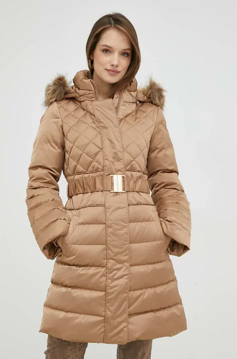 Guess kurtka puchowa damska kolor beżowy zimowa