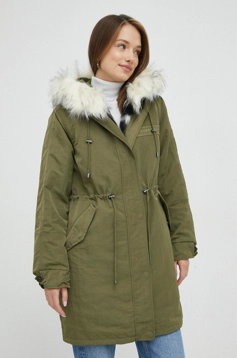 Parka Guess dámská, zelená barva, přechodná