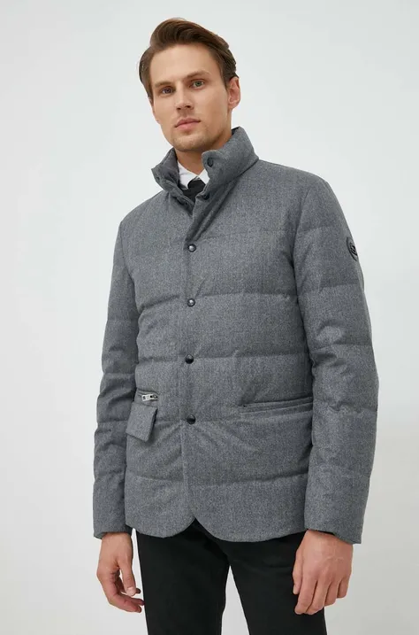 Vunena jakna Woolrich boja: siva, za prijelazno razdoblje