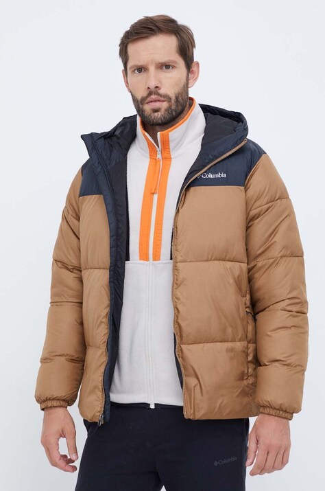 Columbia geacă Puffect Hooded Jacket bărbați, culoarea maro, de tranziție 2008413