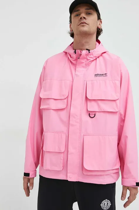 Jakna adidas Originals za muškarce, boja: ružičasta, za prijelazno razdoblje, oversize