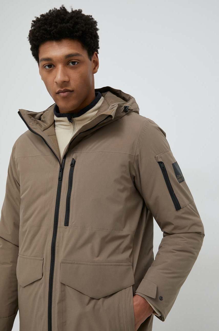 Пуховая куртка Jack Wolfskin мужская цвет коричневый зимняя | ANSWEAR.ua