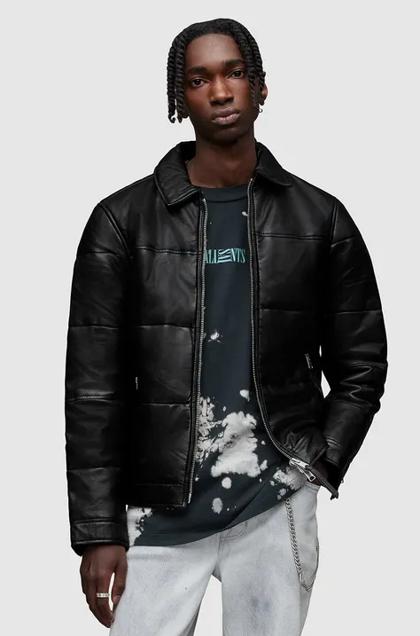 Usnjena jakna AllSaints moška, črna barva,