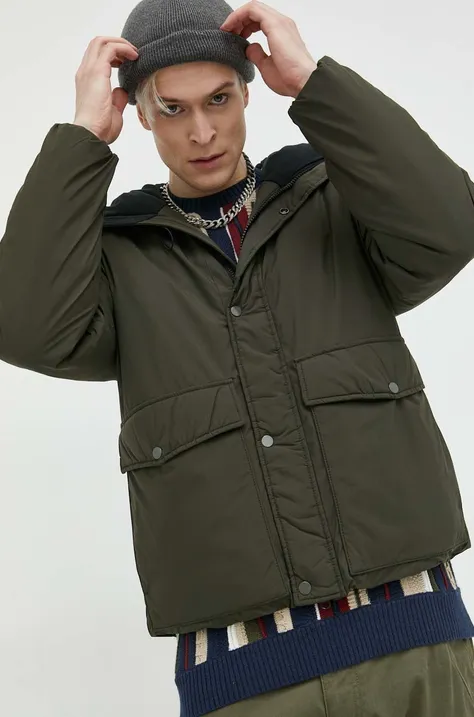 Abercrombie & Fitch rövid kabát férfi, zöld, téli, oversize