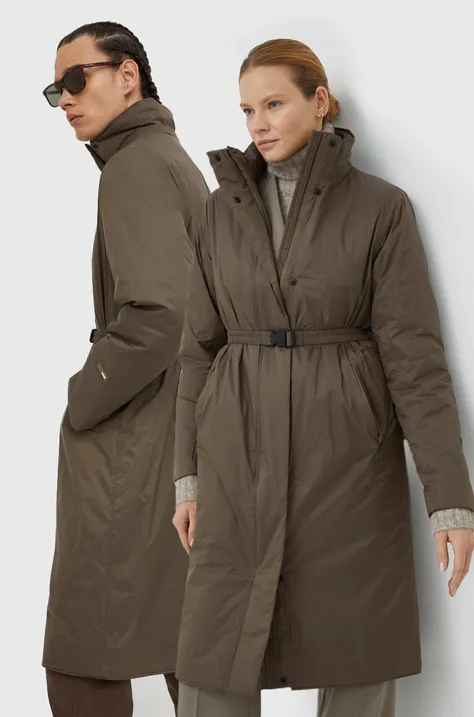 Rains jacket 15500 Long Padded Nylon W Coat brown color