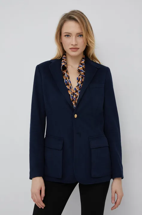 Пиджак с примесью шерсти Polo Ralph Lauren цвет синий однобортный однотонная