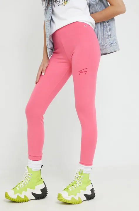 Леггинсы Tommy Jeans женские цвет розовый с аппликацией