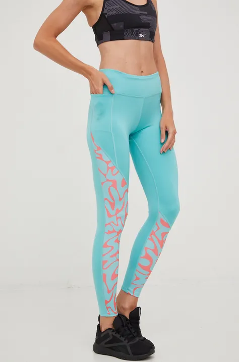 Reebok leggins de alergare femei, culoarea turcoaz, cu imprimeu