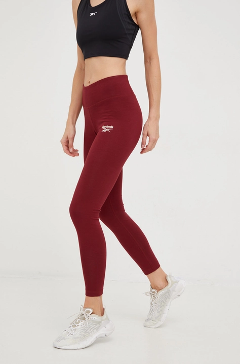 Reebok leggins de antrenament Reebok Identity femei, culoarea bordo, neted