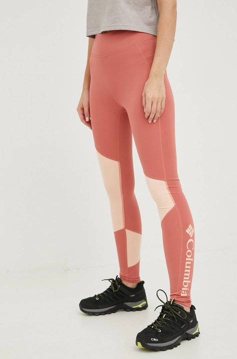 Columbia leggins sport Lodge Colorblock femei, culoarea portocaliu, cu imprimeu