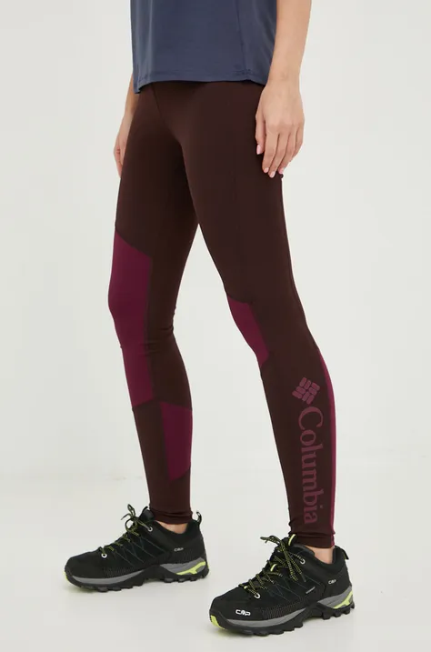 Columbia leggins sport Lodge Colorblock femei, culoarea maro, cu imprimeu