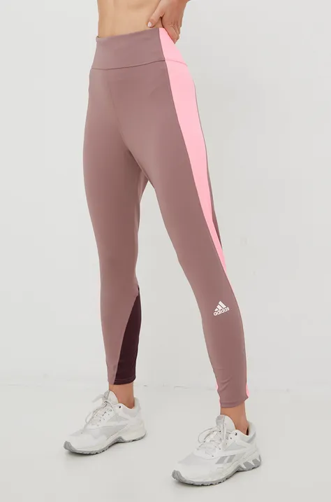 adidas Performance legginsy do biegania Own The Run damskie kolor brązowy wzorzyste